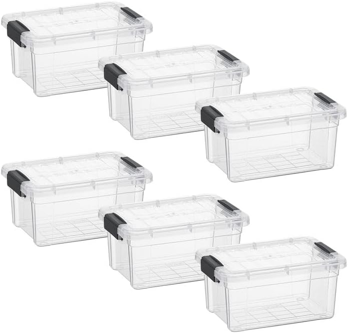 Superio Clear Storage Bins with Lids, Stackable Storage Box with Latches and Handles, Extra Small, 6 Pack 3 Quart