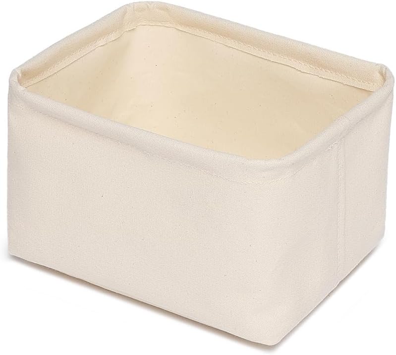 Foldable Storage Bins with Lids Cotton Canvas Rectangular Storage Box Ideal for Organization Lightweight and Durable (7.48 x 5.91 x 4.72)