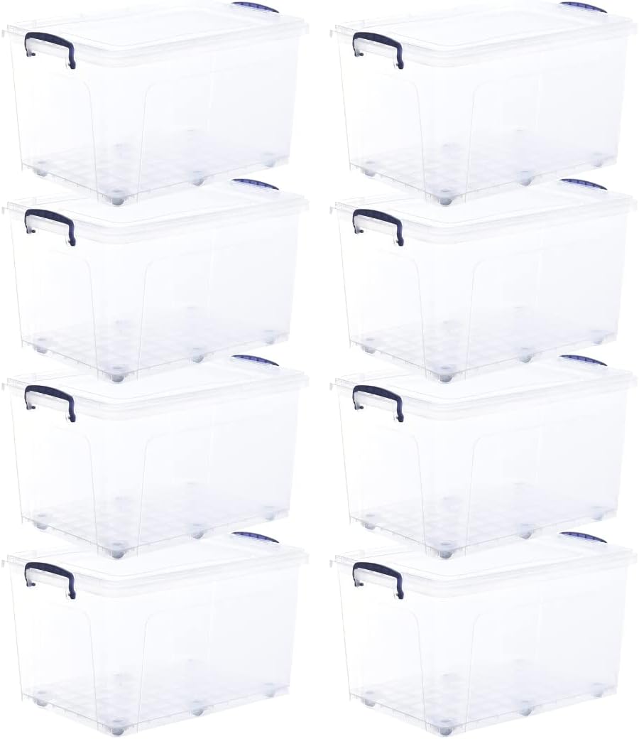 Superio Storage Bins with Lids- Clear Boxes for Organizing, Stackable Plastic Containers- BPA Free, Non-Toxic, Odor Free, Organizer for Home, Office, Dorm (8 Pack, 44 Qt (Wheeled))