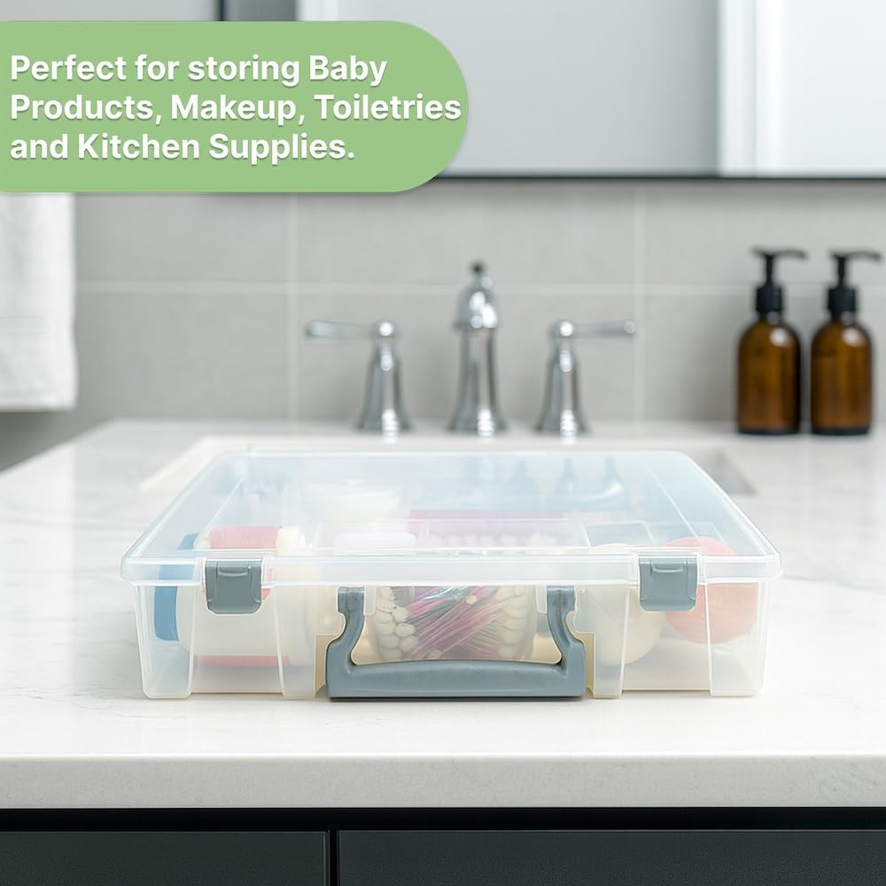 Best Kept Clear Plastic Storage Bin with Dividers | Multi - Use Container for Bathroom Counter, Kitchen, Pantry, Makeup & Beauty Essentials, 1 Pack