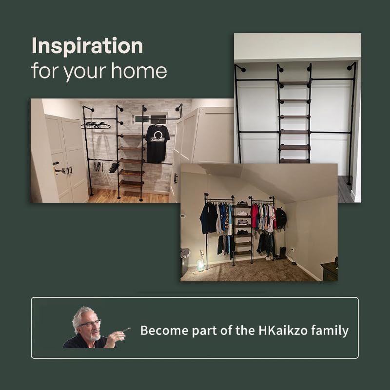 Industrial Pipe Clothes Rack, DÉCOR Wall Mounted Clothing Rack, for Walk-in Wardrobe Multi-Purpose Storage Clothes Hanging Shelf, 2 Installation Methods