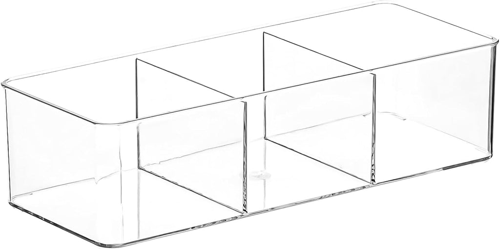 Acrylic Makeup Brush Organizers,1 Pack 3 Section 3 Compartments Transparent Plastic Lipstick Holder Clear 9.13x3.54x2.36 Inches Storage Square Cube for Bathroom Jewelry Accessories