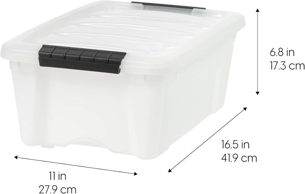 IRIS USA 13 QT Plastic Storage Box with Lid and Latches - 4 Pack - BPA-Free, Discreet Organizing Solution, Durable Nestable Stackable Containers, Secure Pull Handle - Pearl