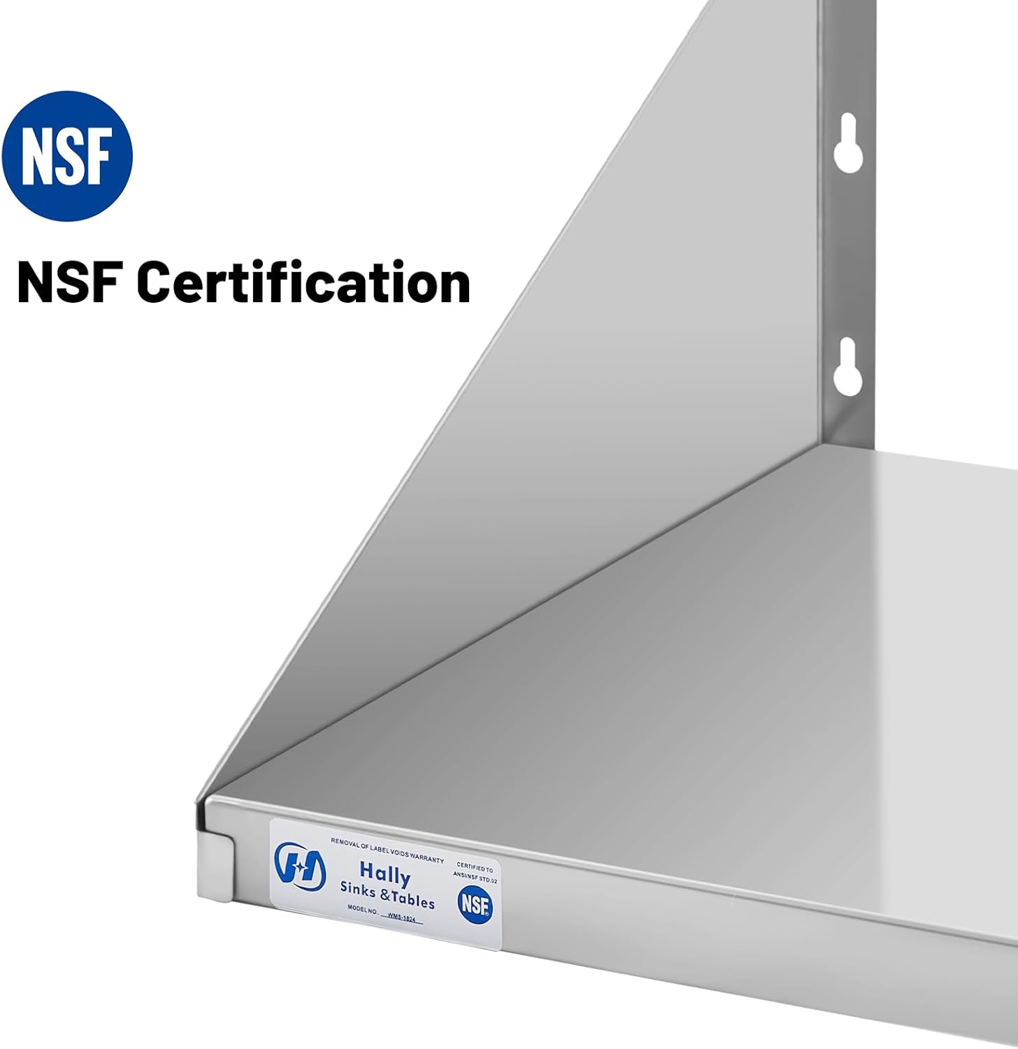 Hally Stainless Steel Microwave Shelf 24"x24" 200 lb, NSF Commercial Heavy Duty Metal Appliance Wall Mount Floating Shelving for Restaurant, Kitchen, Bar, Home and Hotel