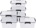 10 Liters Clear Storage Box with Latch Clips/Lid, Plastic Airtight Pet Food Containers Set of 6