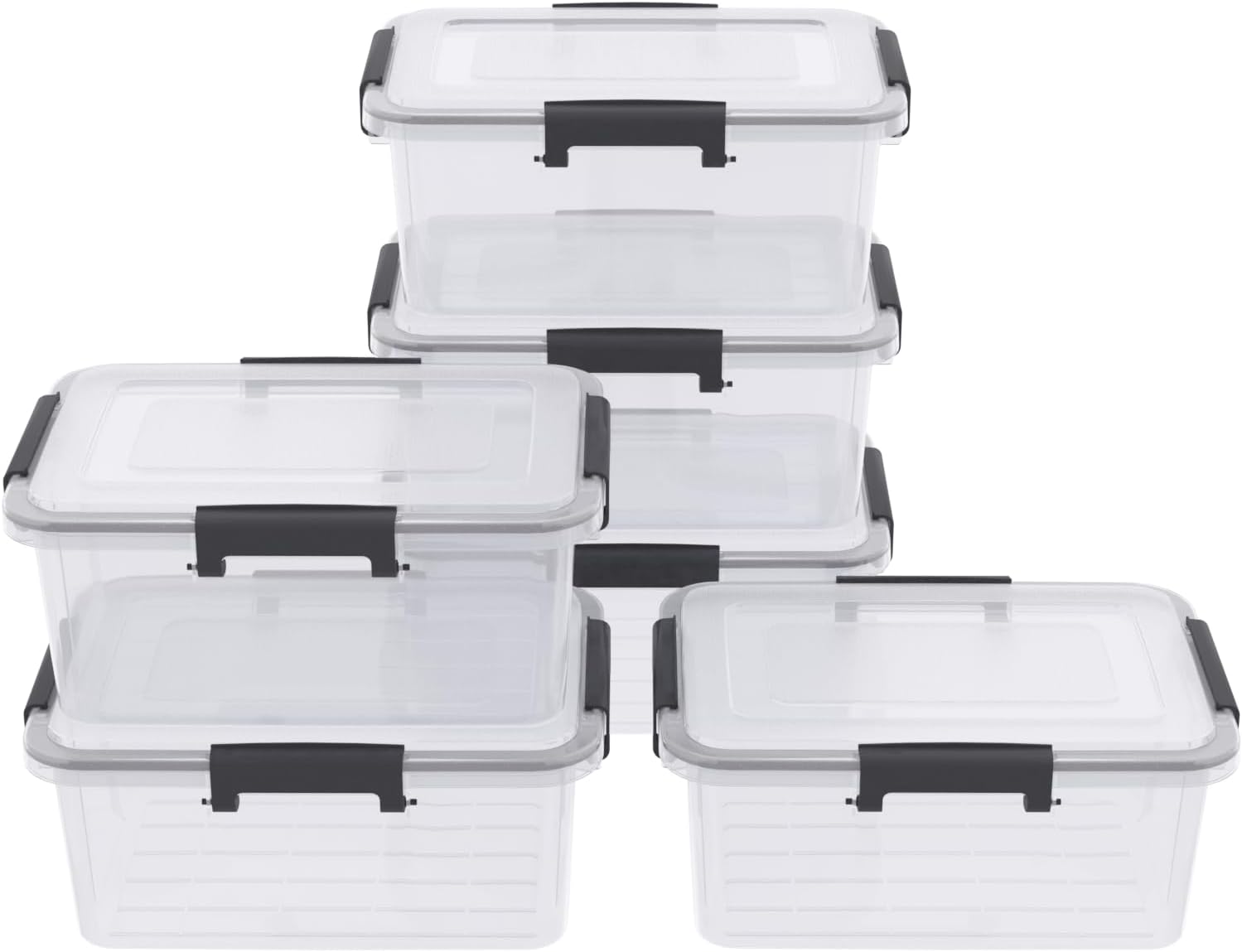 10 Liters Clear Storage Box with Latch Clips/Lid, Plastic Airtight Pet Food Containers Set of 6