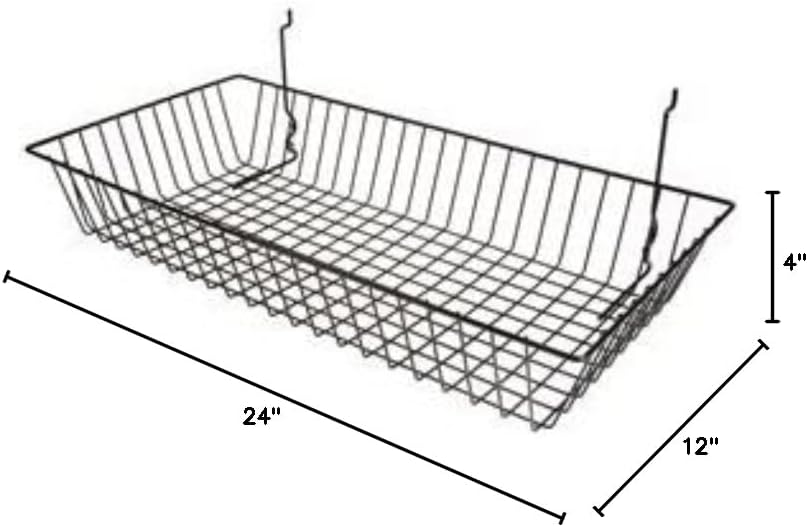 Only Garment Racks #5624B (Pack of 6) Black Wire Baskets for Grid Wall and Slat Wall - Merchandiser Baskets, Black Wire Basket 24" L x 12" D x 4" H (Set of 6) (Pack of 6)