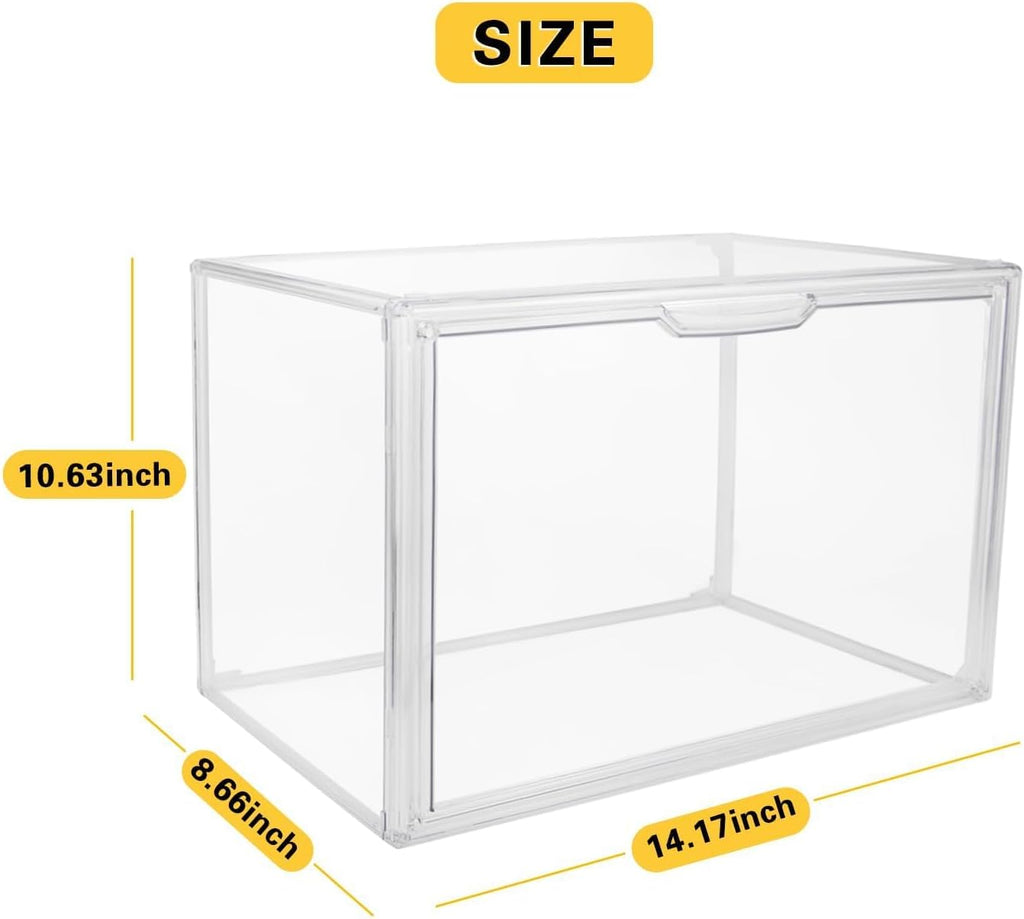 Clear Stackable Plastic Storage Bins with Magnetic Lid, Dustproof Book & Cosmetic Display Cases, Large Figures Collectibles Showcase, Shoe Box, Protection Organizer (Clear-L-3 Pack)