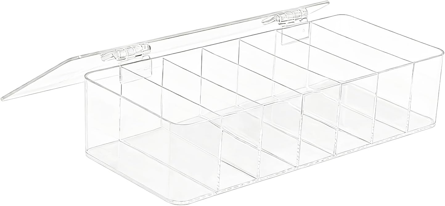 Clear Acrylic Makeup Organizers, 7-Section Bathroom Organizer for Drawer, Cosmetic Display Cases with Lid, Blushes Highlighters Eyeshadow Powder Makeup Organizer Holder Storage