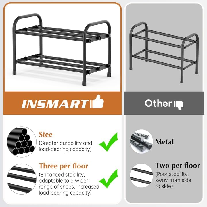 INSMART 2-Tier Expandable Shoe Rack:Stackable and Adjustable Shoes Organizer Storage Shelf, Sturdy and Durable Metal Structure Free Standing Shoe Rack for Closet Entryway Doorway
