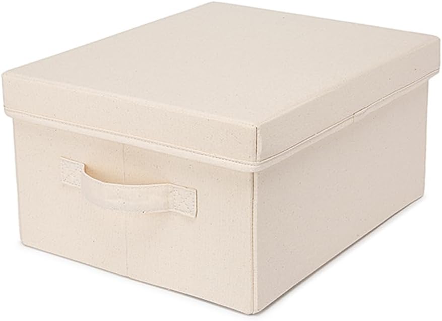 Foldable Storage Bins with Lids Cotton Canvas Rectangular Storage Box Ideal for Organization Lightweight and Durable (S)