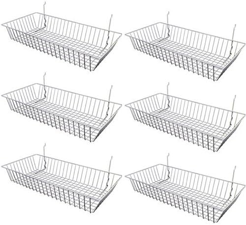 Only Garment Racks #5624C (Pack of 6) Chrome Wire Baskets for Grid Wall, Slat Wall or Pegboard - Merchandiser Baskets, Chrome Wire Basket 24" L x 12" D x 4" H (Set of 6) (Pack of 6)