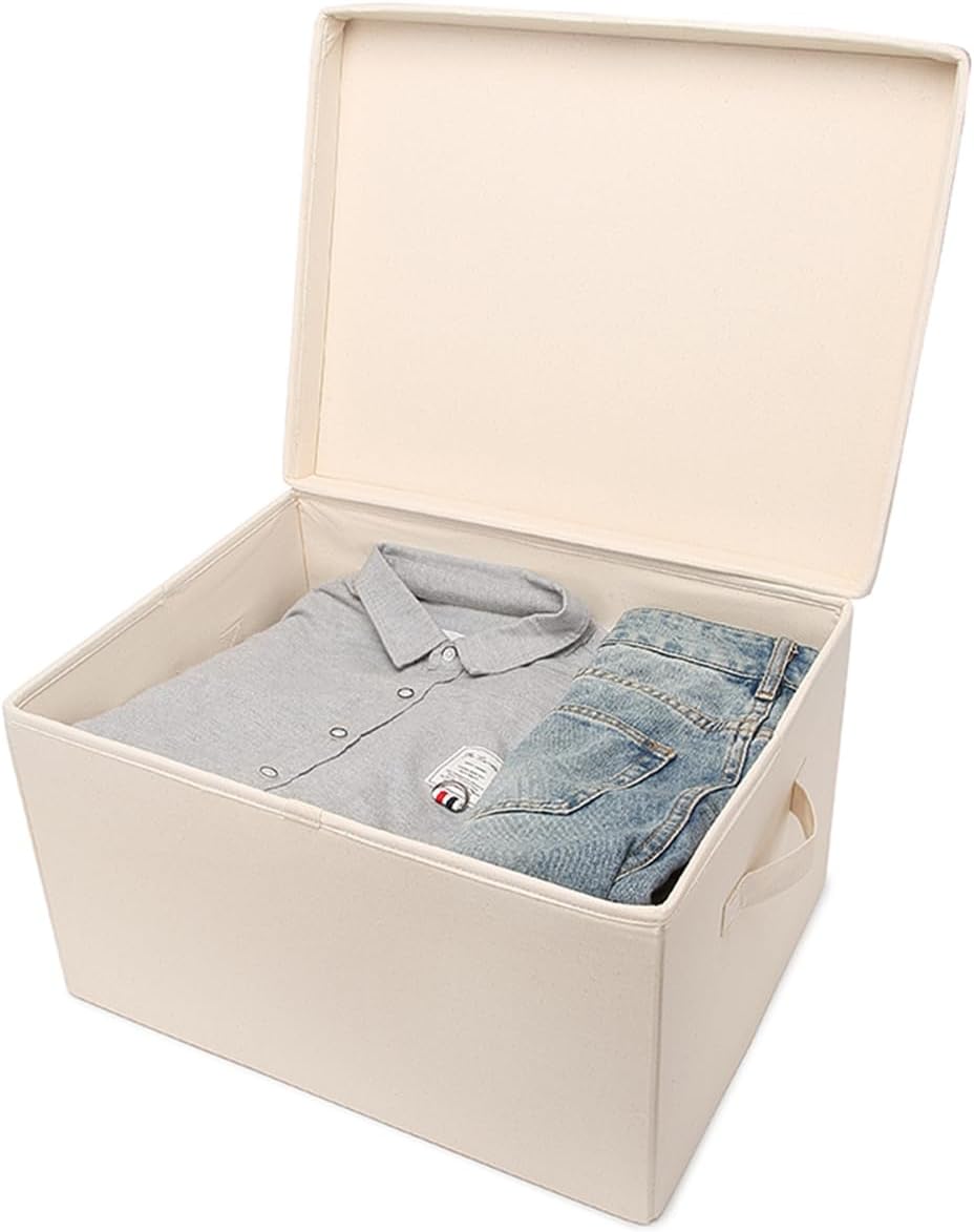 Foldable Storage Bins with Lids Cotton Canvas Rectangular Storage Box Ideal for Organization Lightweight and Durable (M)
