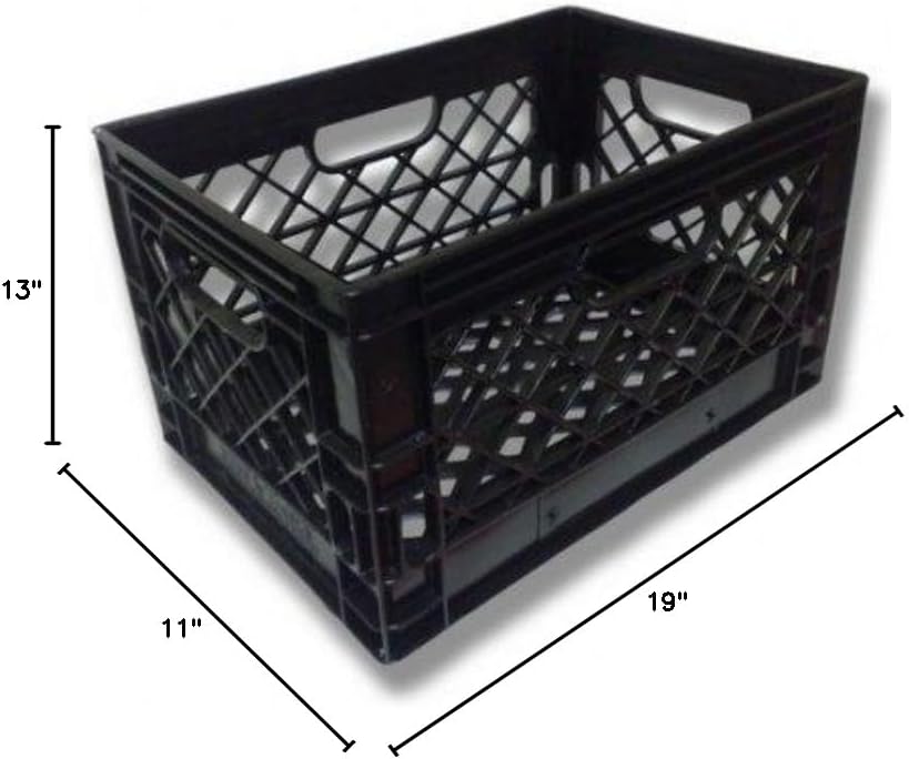 Authentic 19x13x11 6 Gallon 24 Quart Rectangular Dairy Milk Crate (BLACK)