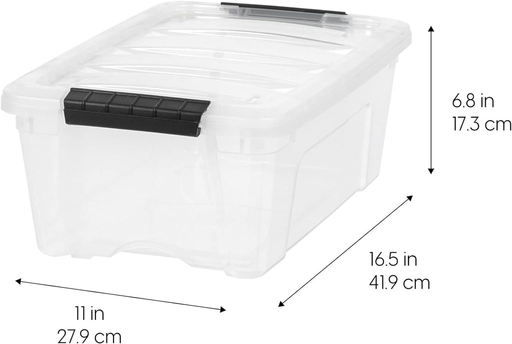 IRIS USA 13 QT Plastic Storage Box with Lid and Latches - 6 Pack - BPA-Free, See-Through Organizing Solution, Durable Nestable Stackable Containers, Secure Pull Handle - Clear