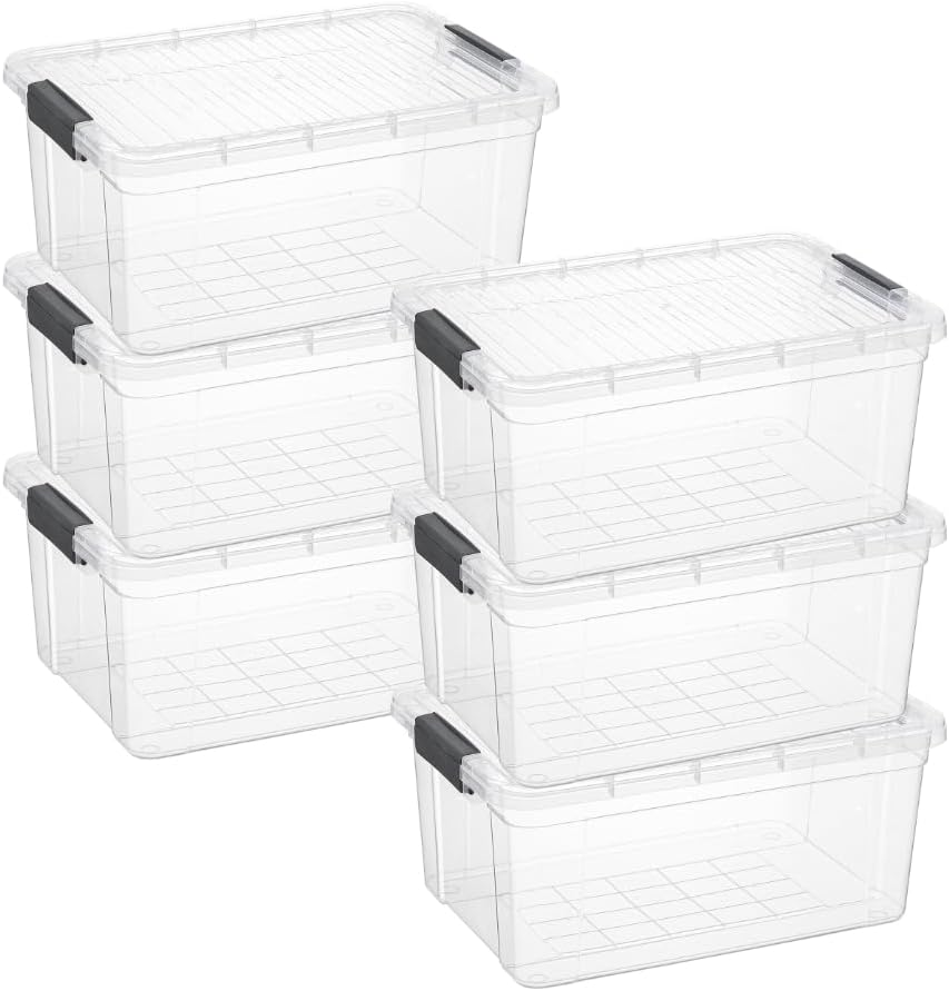 Superio Storage Bins with Lids, Clear Plastic Containers for Organizing, Stackable Totes, BPA Free, Odor Free, Organizer Boxes for Home, and Dorm (6 Pack, 36 Qt)