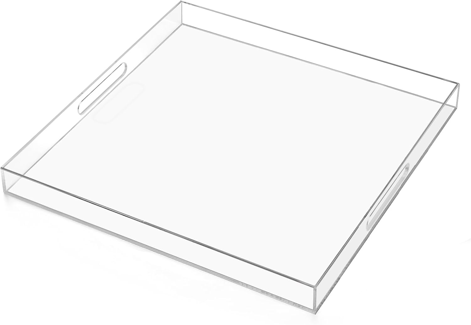 22×22 inches Oversized Clear Acrylic Ottoman Tray Extra Large Decorative Tray Spill-Proof Serving Trays with Handles King-Size Safe Edge Organizer for Coffee Table Countertop Breakfast