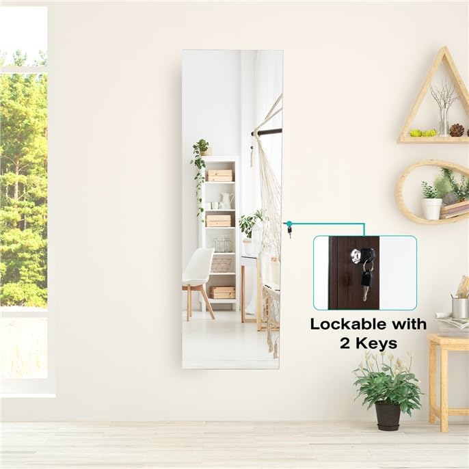 LDAILY 47” LED Jewelry Armoire, Door/Wall Mounted Mirror w/Storage, 4 Shelves, 4 Drawers, Full Length Mirror & Flip-up Makeup Tray, Lockable Jewelry Organizer Cabinet for Women & Girls, Gift (Coffee)