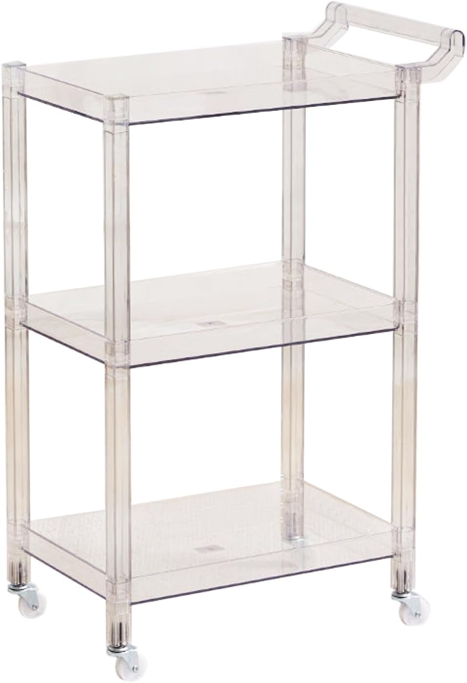 Acrylic Utility Rolling Cart, 3-Tier Clear Acrylic Storage Cart with Pulling Handle & 4 Wheels for Kitchen Dining Bathroom Laundry, Multifunction Serving Trolley for Small Spaces (Transparent)