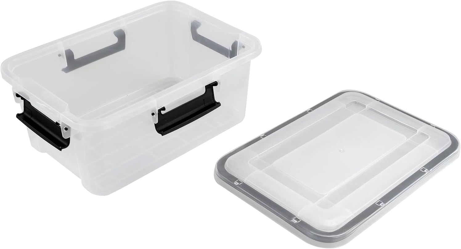 10 Liters Clear Storage Box with Latch Clips/Lid, Plastic Airtight Pet Food Containers Set of 6