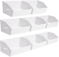 Closet Baskets for Shelves - Decorative Storage Baskets with Handle, Trapezoid Closet Bins for Organization, Shelf Storage Bins for Clothes, Books, Home, Office, 8 Pack, White