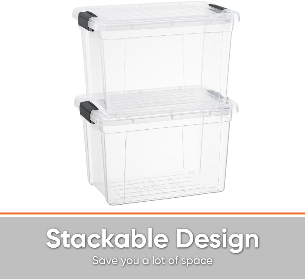 Superio Storage Bins with Lids- 6 Pack, 2.5 Qt Clear Boxes for Organizing, Stackable Plastic Containers- BPA Free, Non-Toxic, Odor Free, Organizer for Home, Office, Dorm