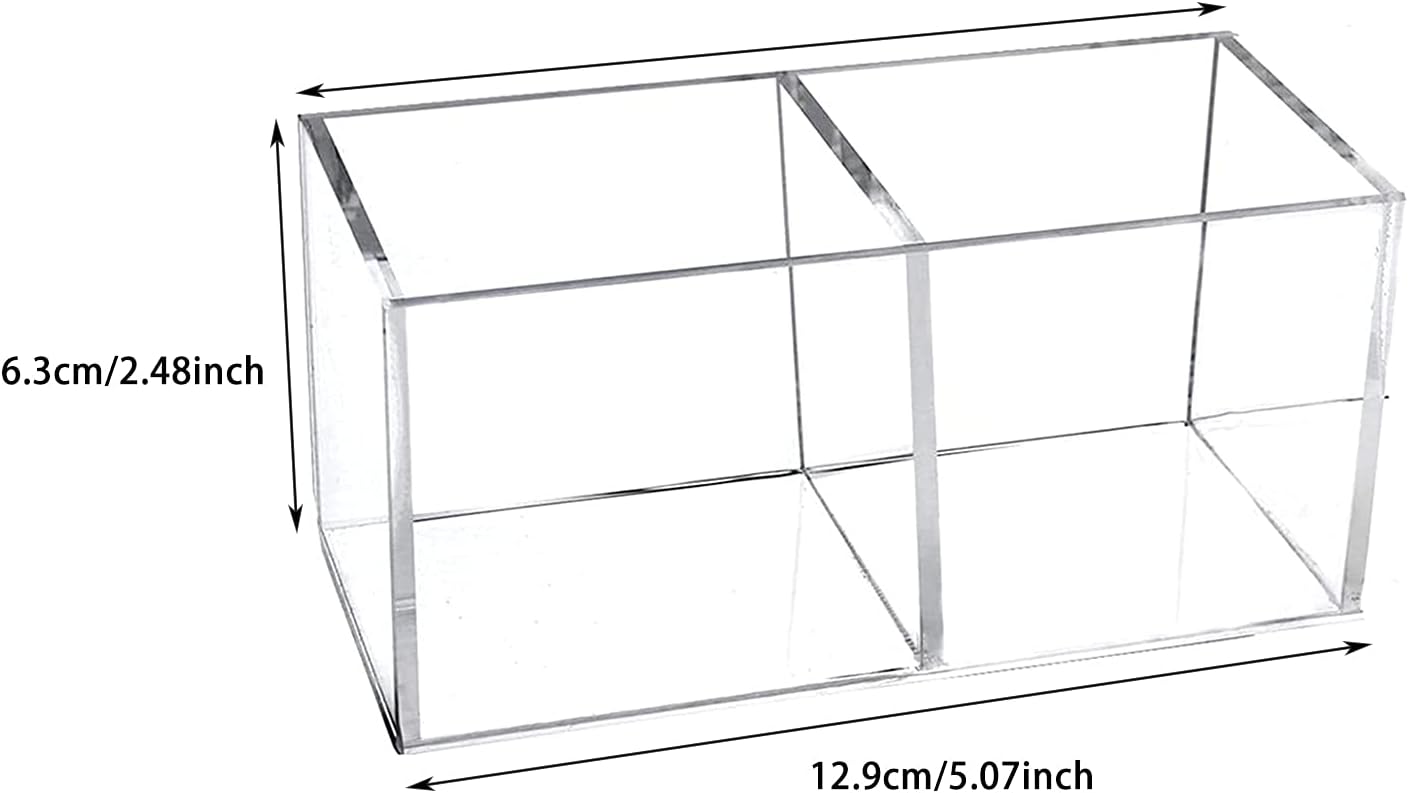 dedoot Acrylic Drawer Organizer, Clear 2 Compartment 2 Section Makeup Organizer Transparent Plastic Makeup Brush Holder Makeup Jewelry Accessories Storage Acrylic Square Cube Box,5x2.5x2.3 Inch