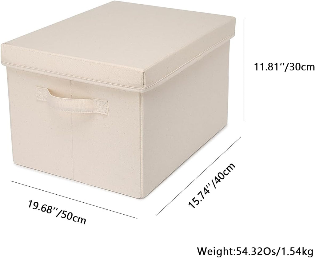 Foldable Storage Bins with Lids Cotton Canvas Rectangular Storage Box Ideal for Organization Lightweight and Durable (XL)