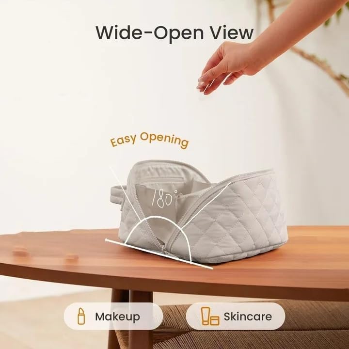 Travel Makeup Bag, Wide Open Expandable Lay-Flat Cosmetic Case, Padded Organizer for Toiletries & Brushes Large Capacity with Compartments