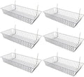 Only Hangers Wire Baskets for Gridwall, Slatwall or Pegboard - Perfect For Commercial Use or Home Organization - Wire Basket 24” L x 12” D x 4” H (Set of 6) Black, White, and Chrome (WHITE)