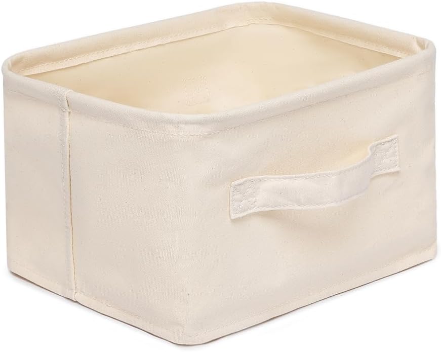 Foldable Storage Bins with Lids Cotton Canvas Rectangular Storage Box Ideal for Organization Lightweight and Durable (9.45 x 7.48 x 5.91)