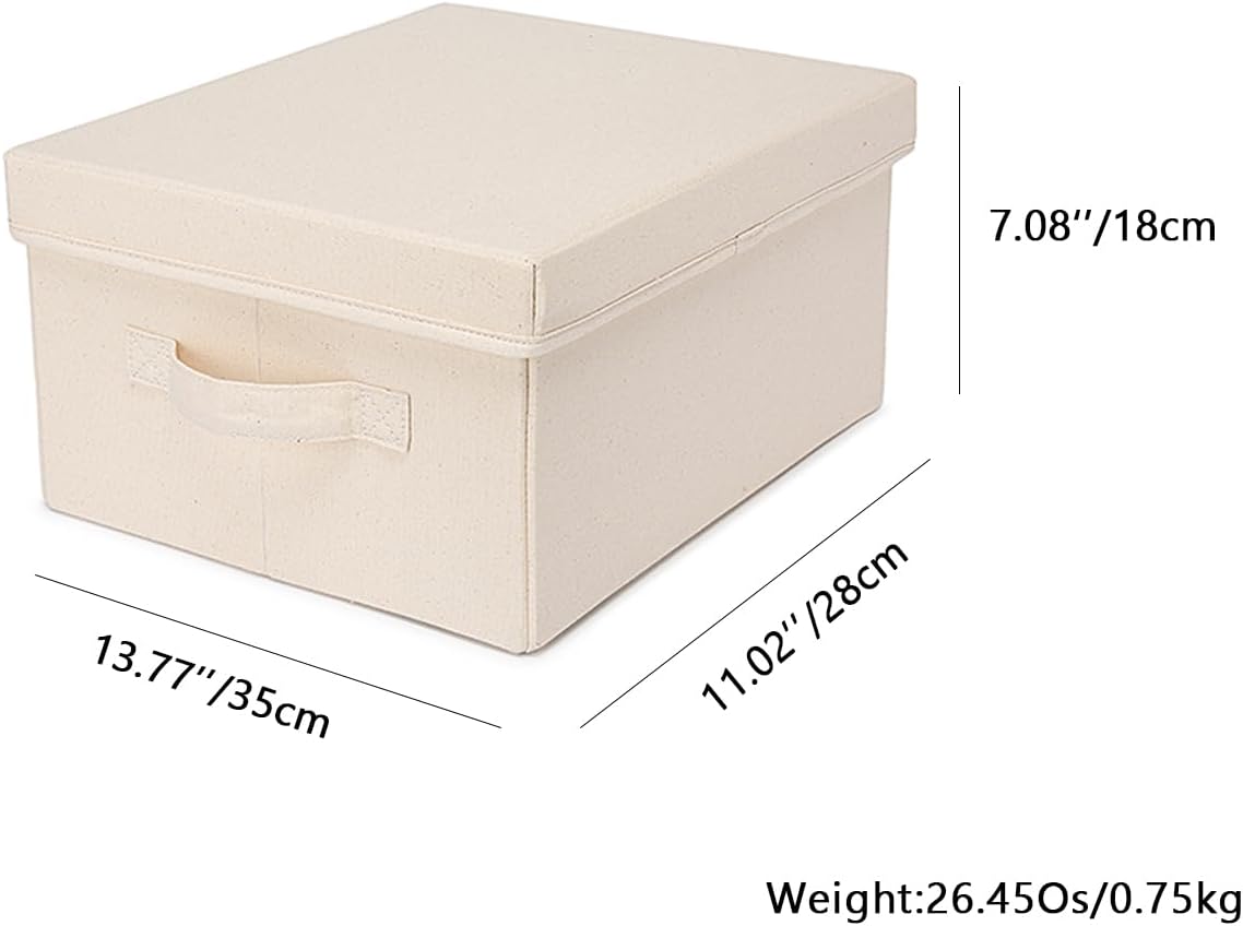 Foldable Storage Bins with Lids Cotton Canvas Rectangular Storage Box Ideal for Organization Lightweight and Durable (S)