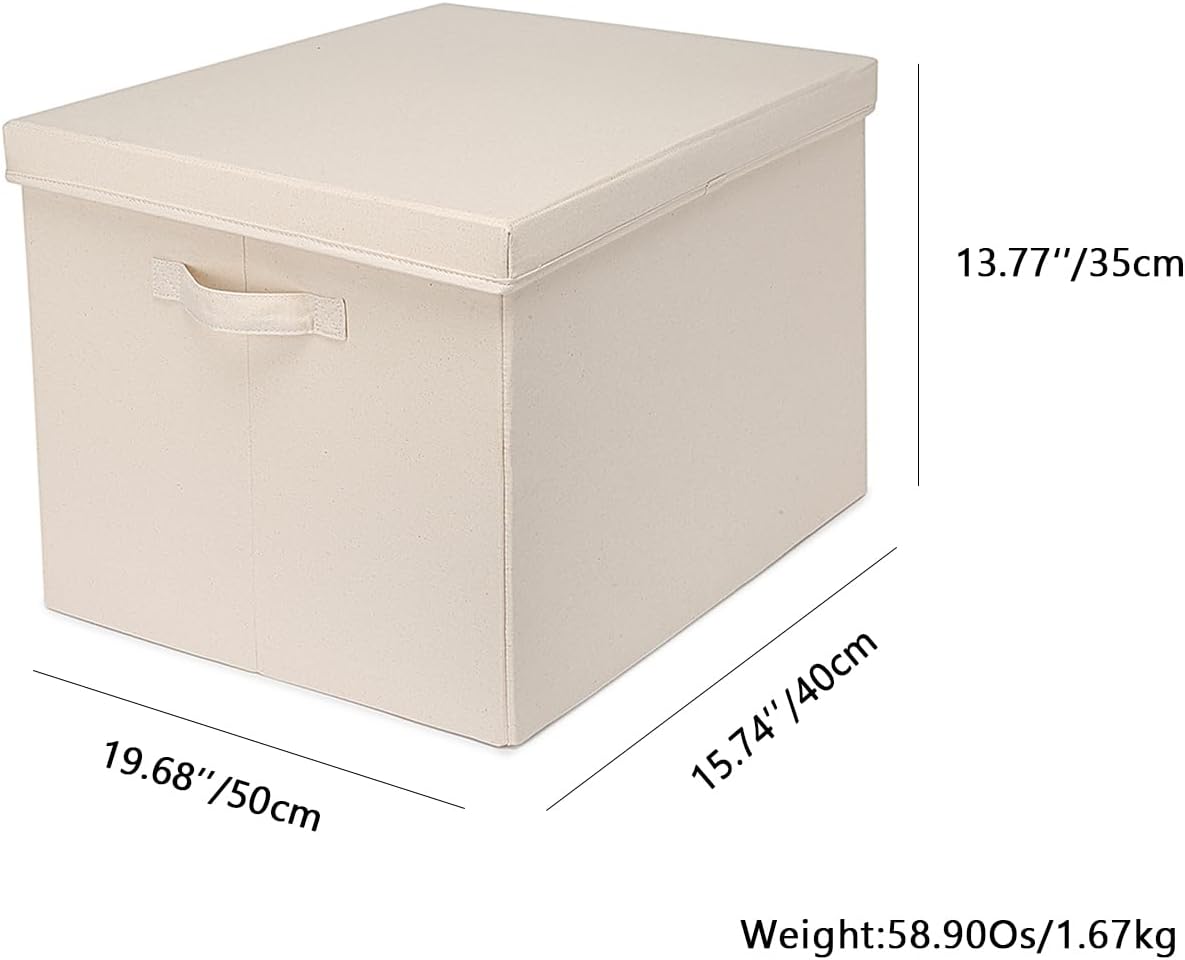 Foldable Storage Bins with Lids Cotton Canvas Rectangular Storage Box Ideal for Organization Lightweight and Durable (XXL)
