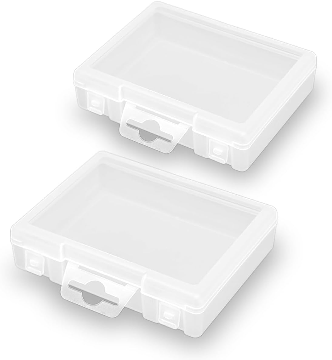 2 Pack Rectangle Plastic Frosted Storage Containers Box(5.2 x 4.02 x 1.3 inch), Polypropylene Box with Hinged Lid for Beads, Coins, Safety Pins and Learning Supplies,Screws,Drills,Battery