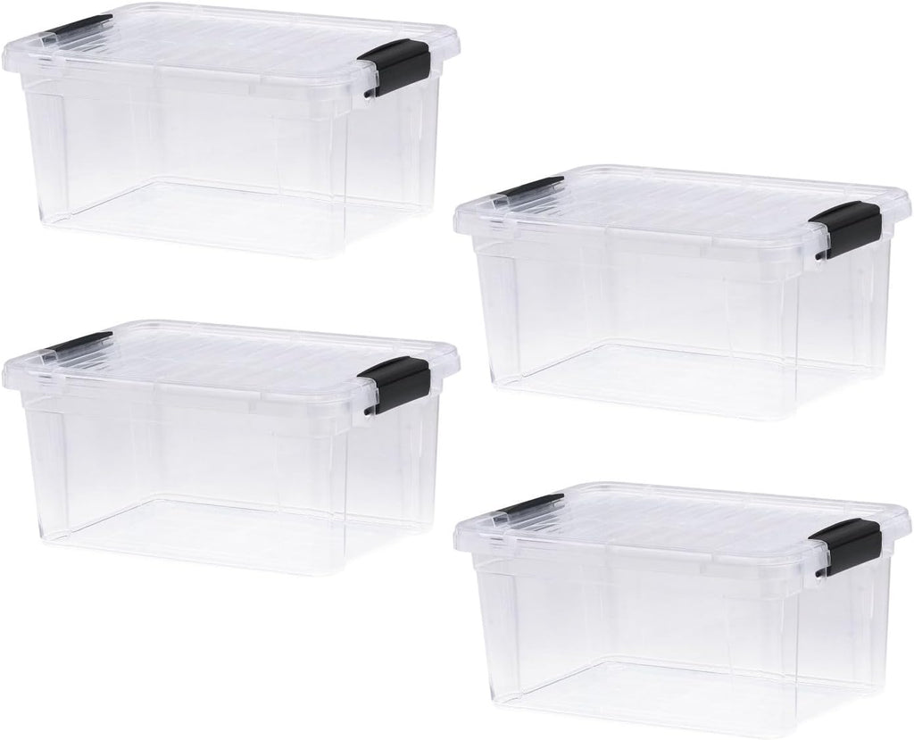 Superio Storage Bins with Lids- 4 Pack, 6.6 Qt Clear Boxes for Organizing, Stackable Plastic Containers- BPA Free, Non-Toxic, Odor Free, Organizer for Home, Office, Dorm