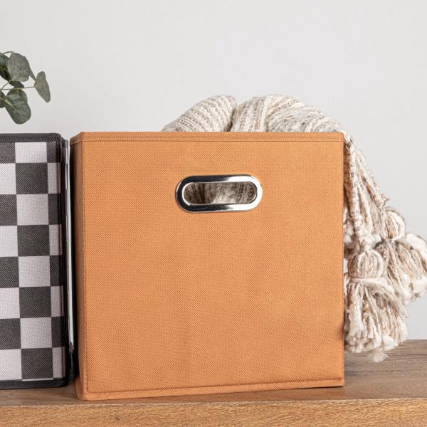 Household Essentials Foldable Fabric Storage Cubes 6-Pack – 11x11x11 Stackable Non-Woven Bins with Chipboard Sides & Grommet Handles – Closet, Shelf, Nursery, or Office Organizer – Terracotta