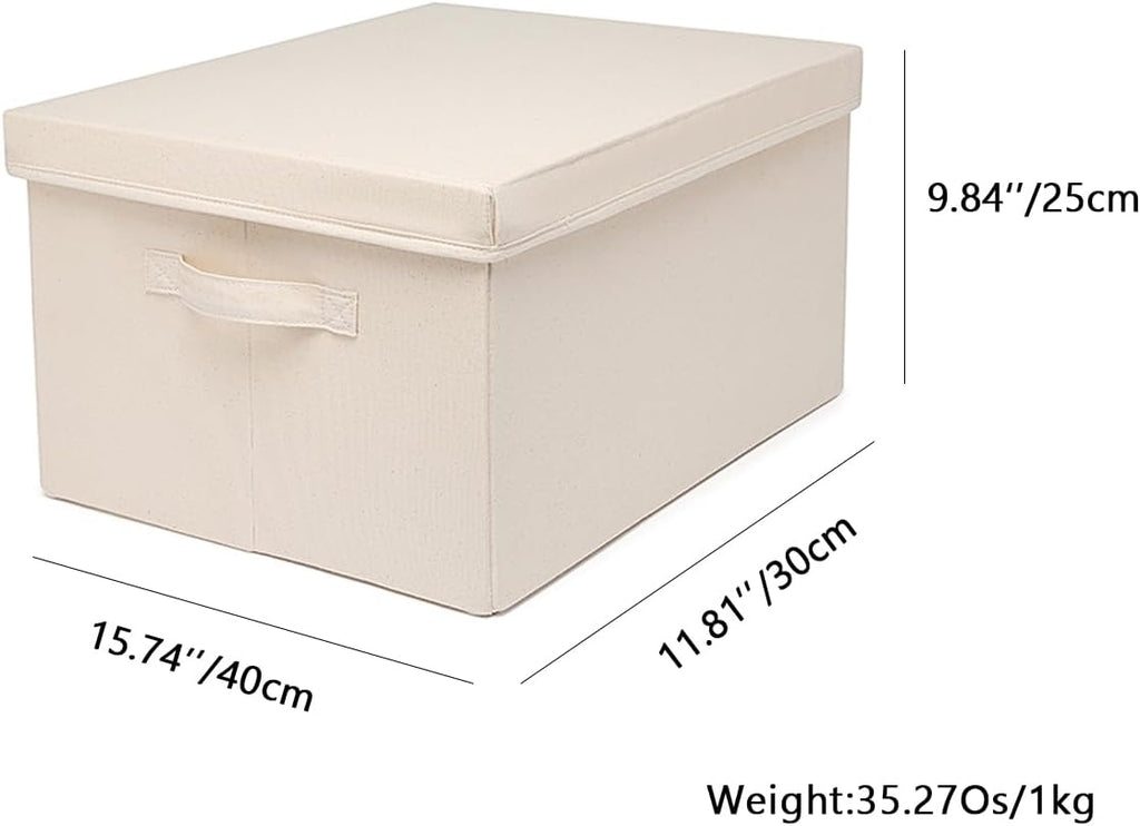 Foldable Storage Bins with Lids Cotton Canvas Rectangular Storage Box Ideal for Organization Lightweight and Durable (M)