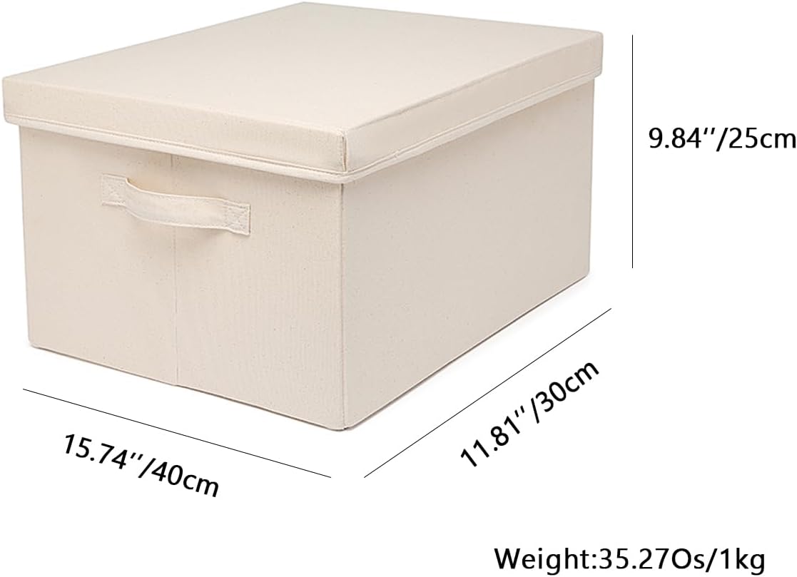 Foldable Storage Bins with Lids Cotton Canvas Rectangular Storage Box Ideal for Organization Lightweight and Durable (M)