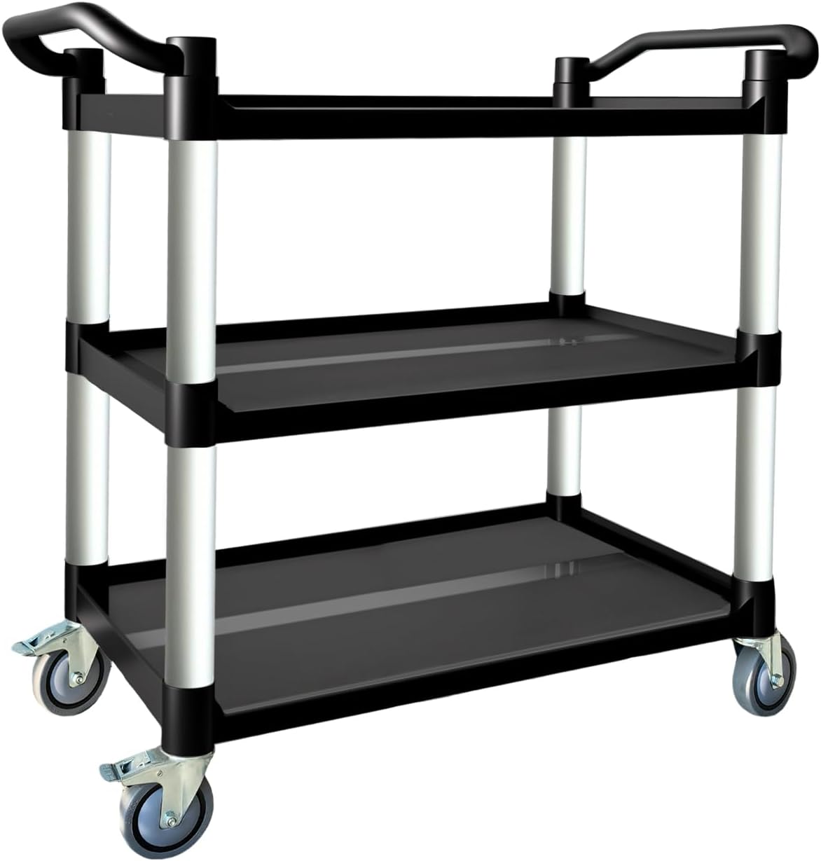 3 Tier Rolling Cart with Hair-Proof Wheels, Plastic Utility Service Cart, Heavy Duty 350 Lbs Capacity, Solid Handle, Commercial Serving Cart for Home/Office/Restaurant/Warehouse.34.2"×17"×37"