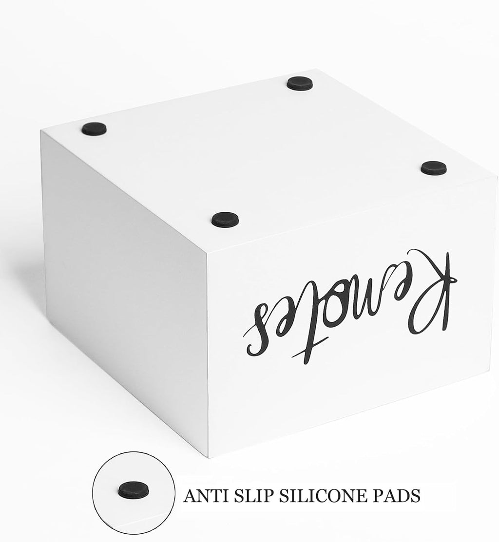 Wood Remote Control Holder, TV Remote Control Organizer for Home Bedroom Table, Multi-Purpose Desktop Storage (White, M,for 3+ Remote Controls)