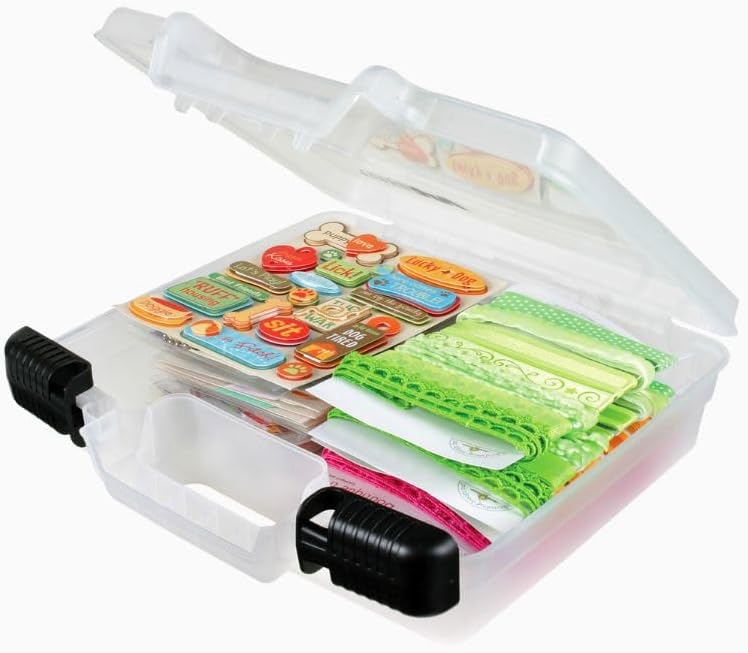 ArtBin 6972AB 10 inch Quick View Deep Base Carrying Case, Portable Art & Craft Organizer with Handle, [1] Plastic Storage Case, Translucent