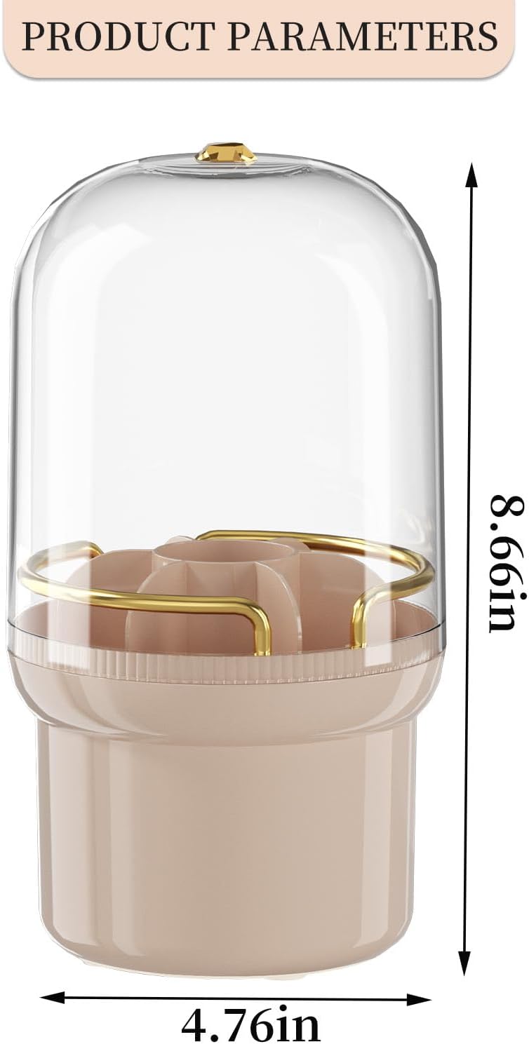 THE LIMIT 360 Degree Rotating Makeup Organizer Box, Dustproof Waterproof, 6 Compartments, Covered Brush Holder, Moisture-Proof, Fits Long Makeup Products, Easy Storage, Large Capacity (Pink)