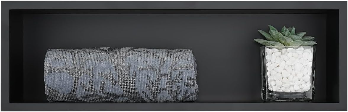 JQK Shower Niche No Tile Need, 4"×14" Matte Black Bathroom Insert Shelf, 304 Stainless Steel Recessed Shower Caddy Organizer Storage, SNL414-PB