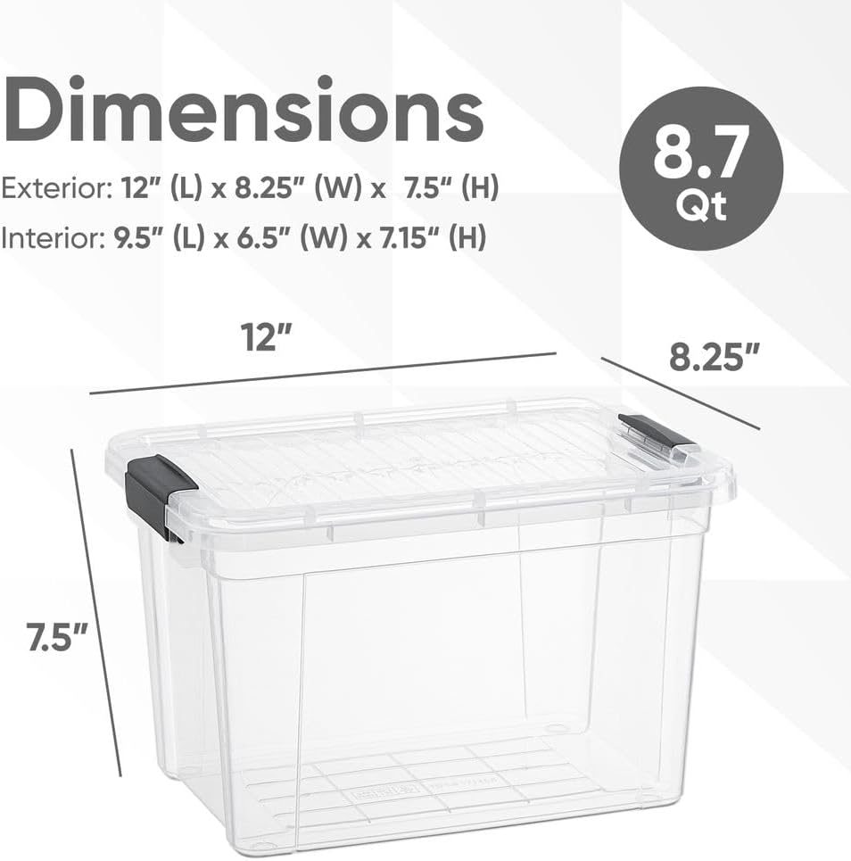 Superio Clear Storage Boxes with Lids, 8.75 Quart Plastic Container Bins for Organizing, Stackable Crates, BPA Free, Non Toxic, Odor Free, Organizers for Home, Office and Dorm, 8 Pack