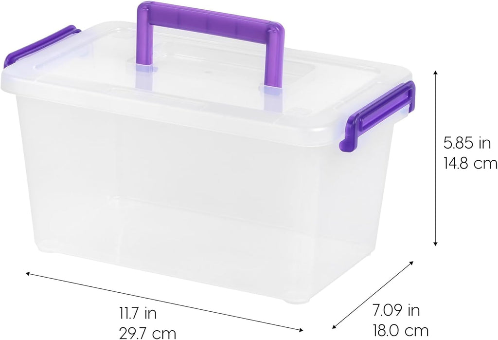 IRIS USA 5 Qt. Plastic Craft Storage Container Bins with Lids, 6 Pack, Small Art & Office Supply Organizer Tote, Sensory Bins & Boxes for Home & University, Stackable, Carry Handle, Clear