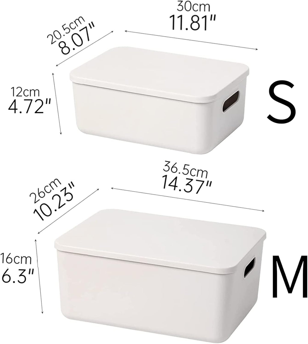 Plastic Storage Baskets With Lid Organizing Container Lidded Knit Storage Organizer Bins for Shelves Drawers Desktop Closet Playroom Classroom Office (M+2S, Light grey)