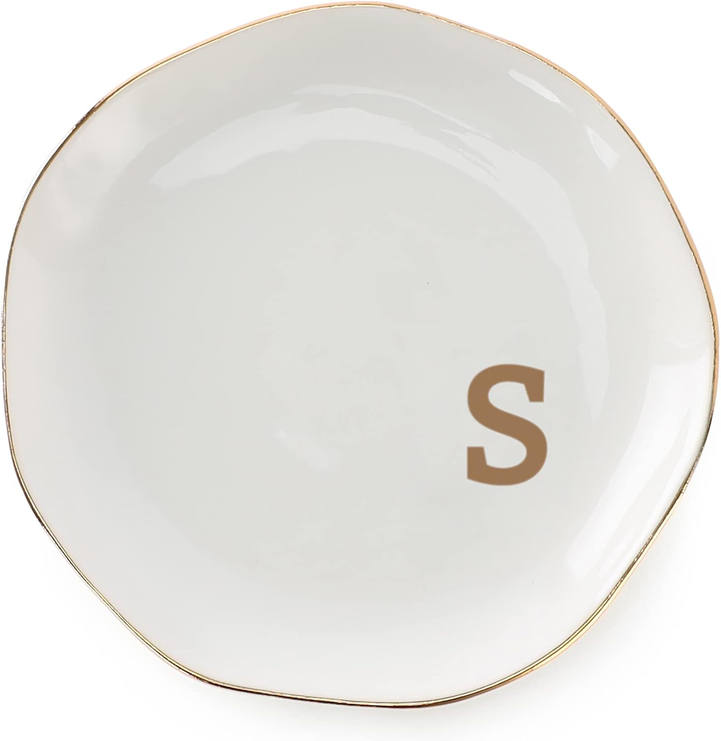 Initials Ring Dish Jewery Tray with Personalized S-Monogrammed Gifts Wedding Engagement for Women Friends Sister,Ceramic White