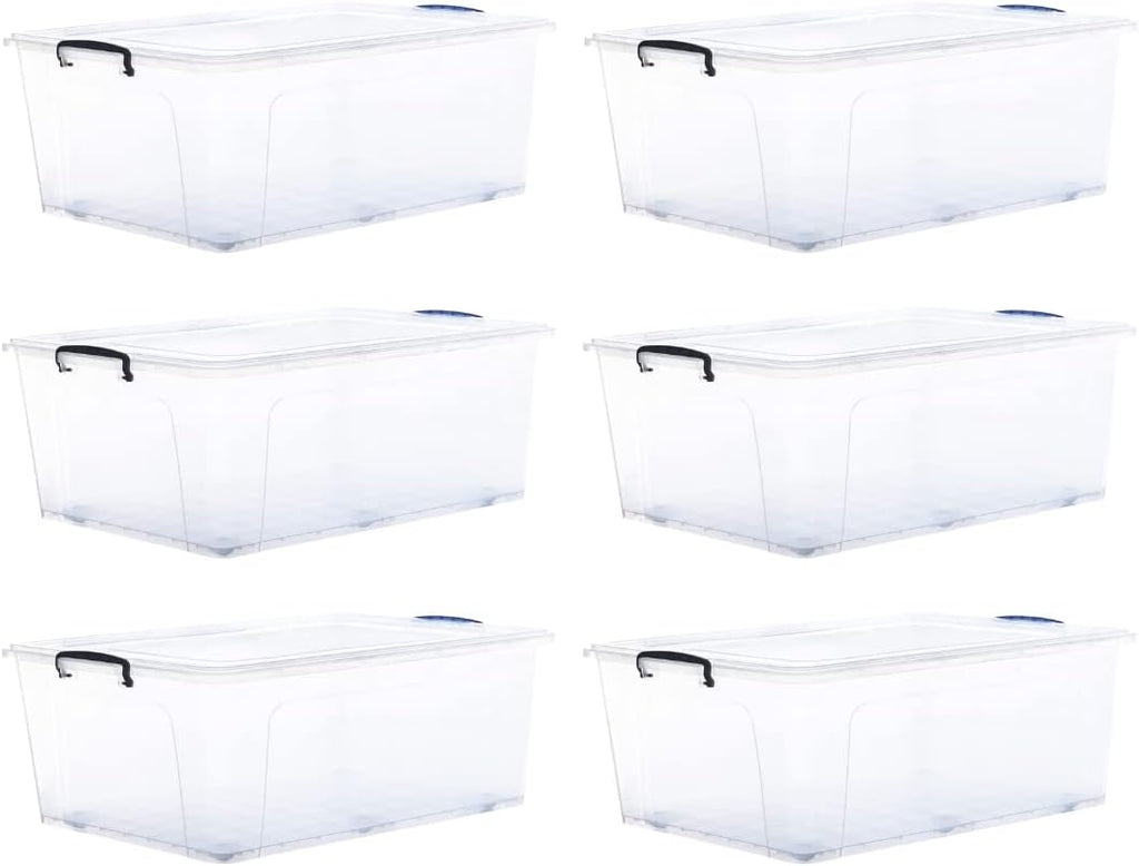 Superio Storage Bins with Lids- Clear Boxes for Organizing, Stackable Plastic Containers- BPA Free, Non-Toxic, Odor Free, Organizer for Home, Office, Dorm (6 Pack, 32 Qt (Wheeled))