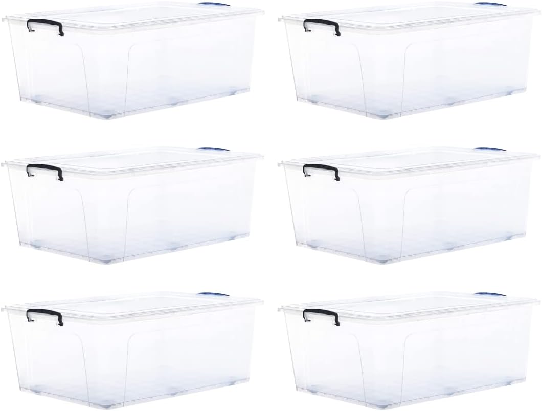 Superio Storage Bins with Lids- Clear Boxes for Organizing, Stackable Plastic Containers- BPA Free, Non-Toxic, Odor Free, Organizer for Home, Office, Dorm (6 Pack, 32 Qt (Wheeled))