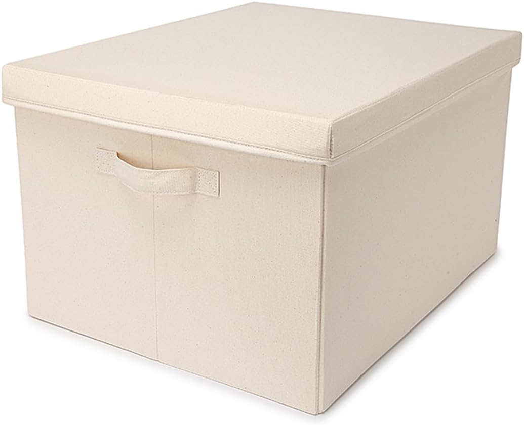 Foldable Storage Bins with Lids Cotton Canvas Rectangular Storage Box Ideal for Organization Lightweight and Durable (L)